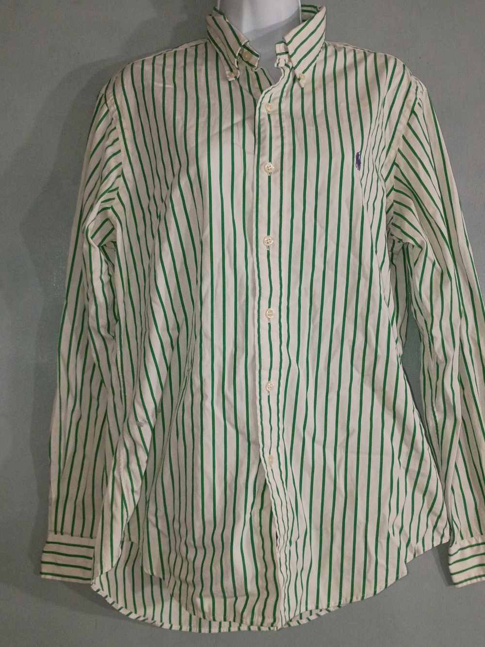 Ralph Lauren White Button-Down Shirt with Green Stripes